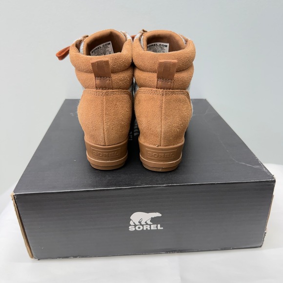 Sorel Evie Brown Suede Grey Felt Lace Up Wedge Ankle Booties Women's 7 - Picture 5 of 9